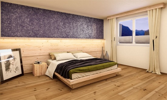 3D Visualisierung eines Schlafzimmers - Doppelbett - Tischlerei Buchsteiner Salzburg
